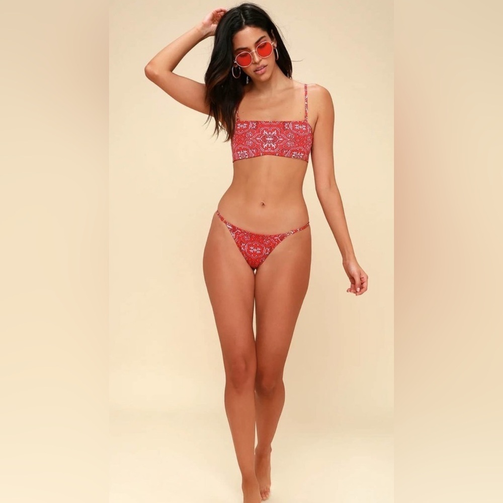 Frankie's Bikinis Joy Red Bandana Print Bikini Swimwear Set 🔴
